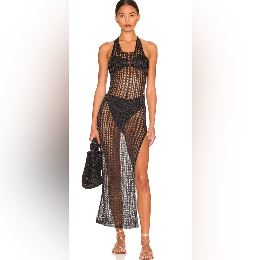 superdown Black Sheer Knit Swim Coverup
